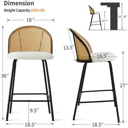 Attalla Boucle Upholstered 27'' Rattan Counter Height Bar Stool